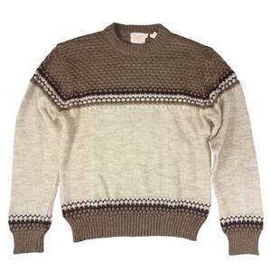 Vintage Ferranti California Sweater M Popcorn Knit Brown Cream Fair Isle Taiwan
